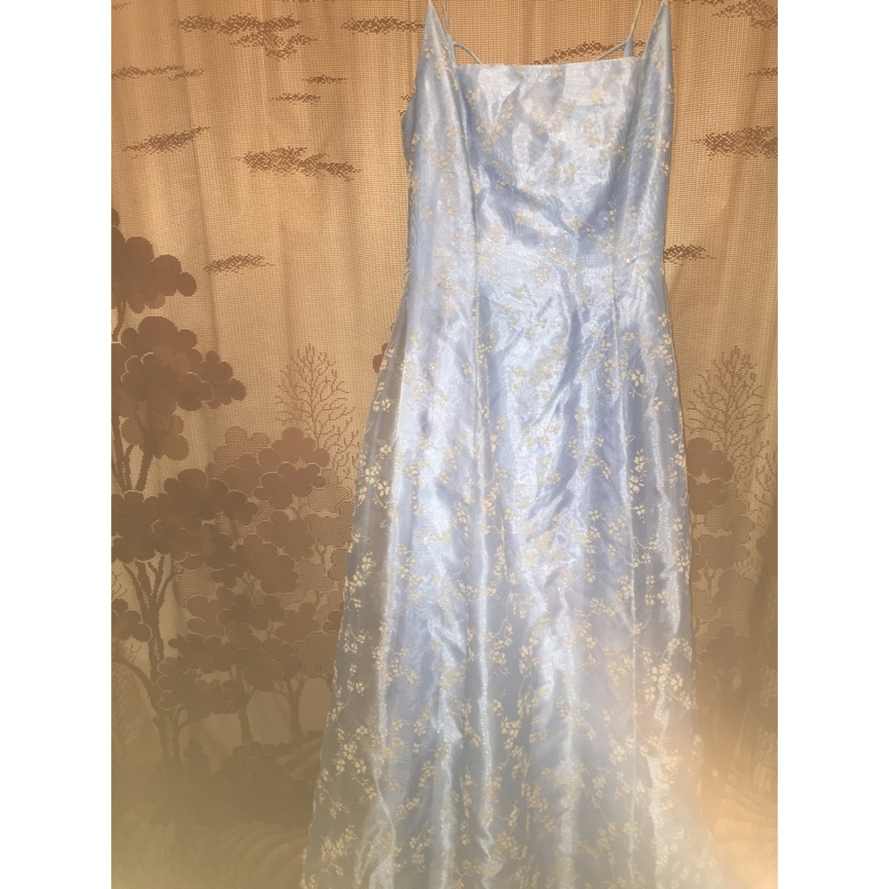 Blue dress with white glitter flowers